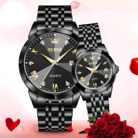 Olevs Stainless Steel Fashionable Couple Watches Black
