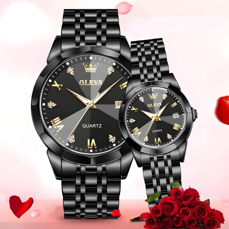 Olevs Stainless Steel Fashionable Couple Watches Black