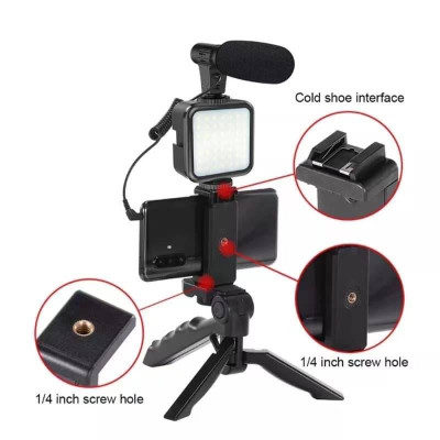 Previous Next Vlogging Kit-01LM With Light, Table Tripod Stand, Microphone & Phone Holder