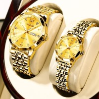 Olevs Stainless Steel Fashionable Couple Watches Golden